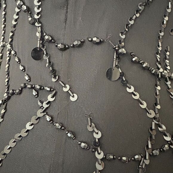 Vintage 80s Night Line Beaded Shift Dress 100% Silk Black‎ Modern Size Small - Picture 7 of 8